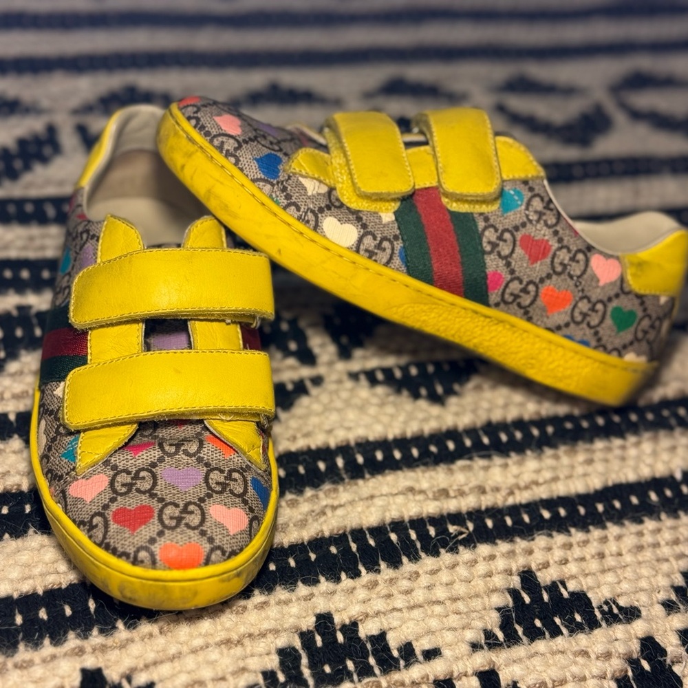 Gucci Yellow Sneakers with Geometric Pattern and Velcro Straps